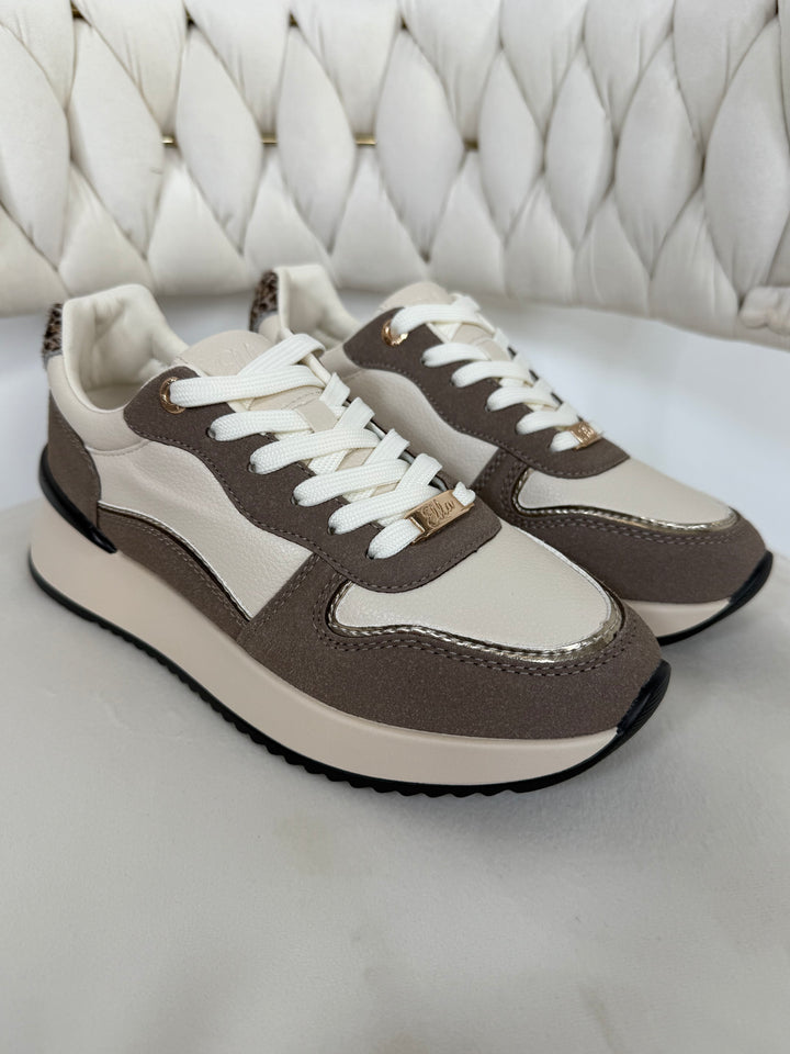 Faux Leather 2 Tone Leopard Back Trainers (2 Colours)