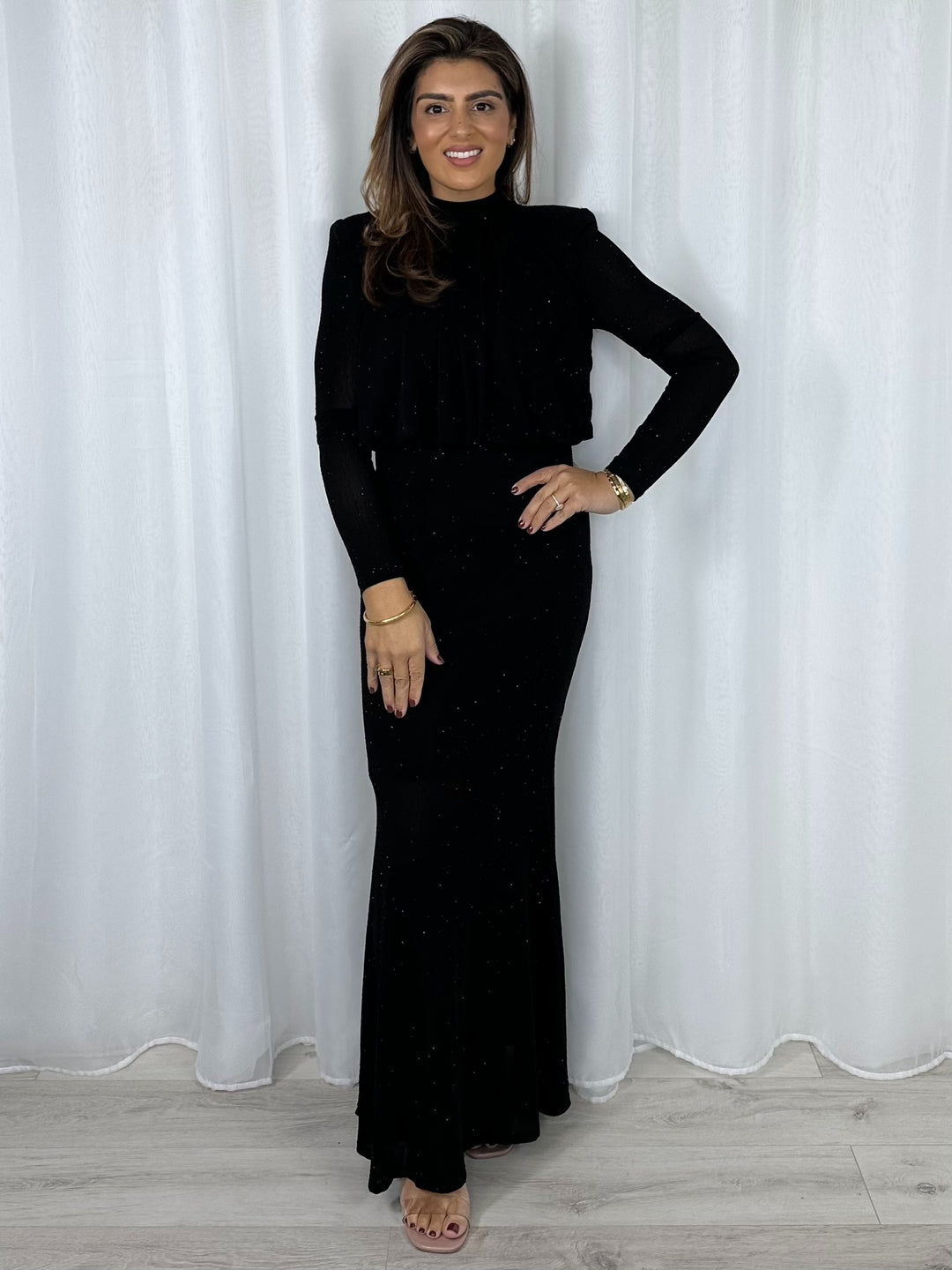 High Neck Scattered Diamante Maxi Dress (2 Colours)