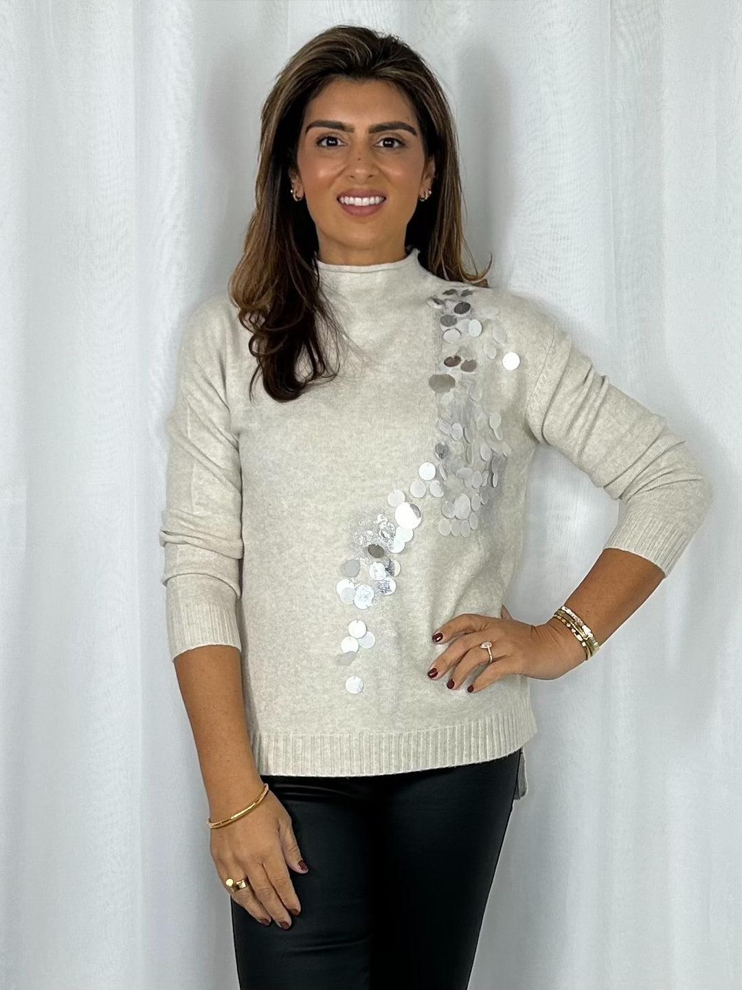 Turtle Neck Metallic Paint Effect Sequin Jumper (3 Colours)