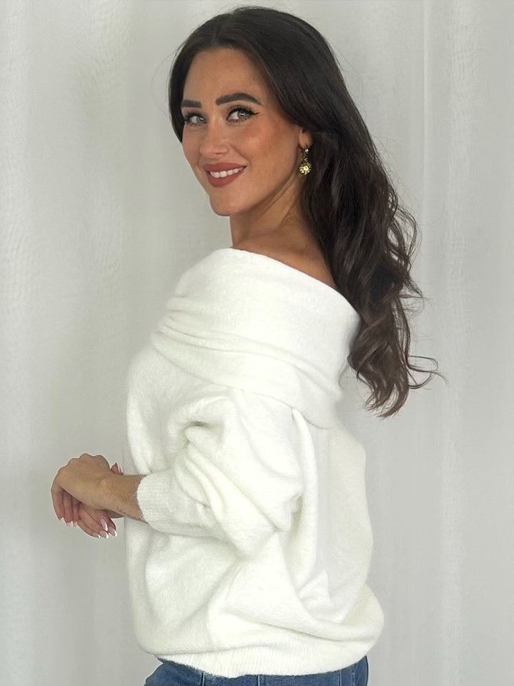 Off The Shoulder Bead Detail Knit Jumper (3 Colours)