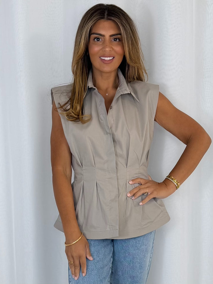 Sleeveless Collared Peplum Blouse With Smocked Back (5 Colours)