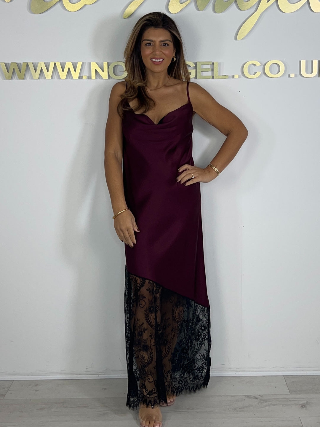 Cowl Neck Lace Bottom Satin Dress (5 Colours)