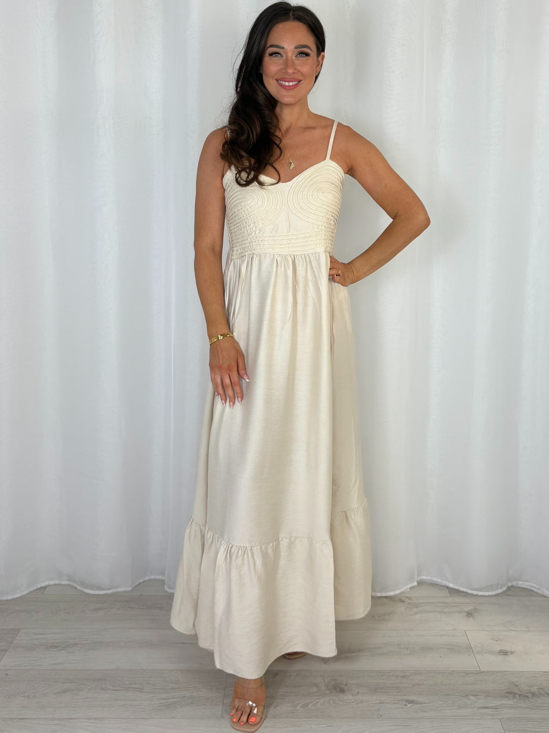 Stitching Swirl Design Tiered Dress (3 Colours)