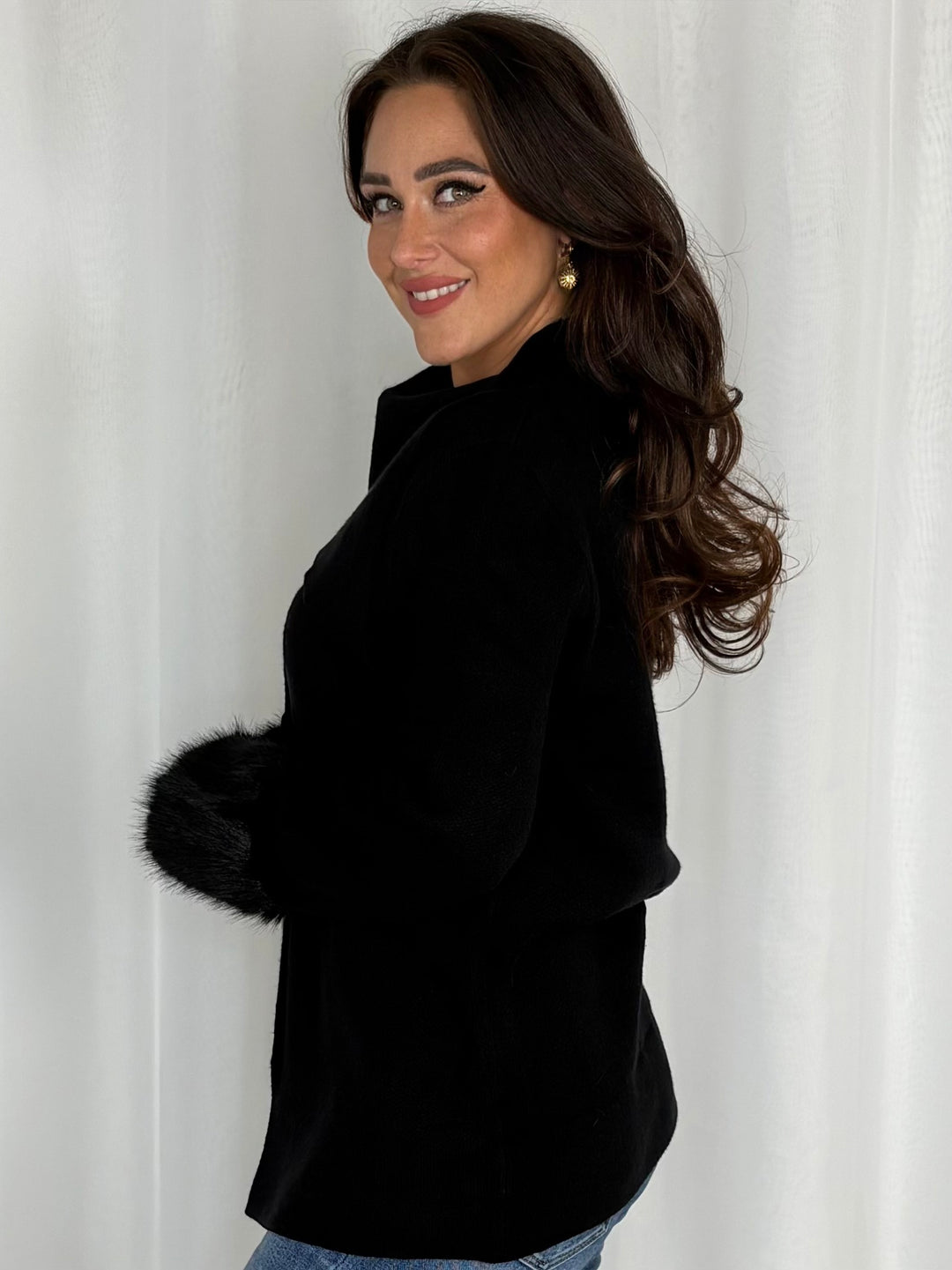 Faux Fur Cuff Double Breasted Knit Cardigan (4 Colours)