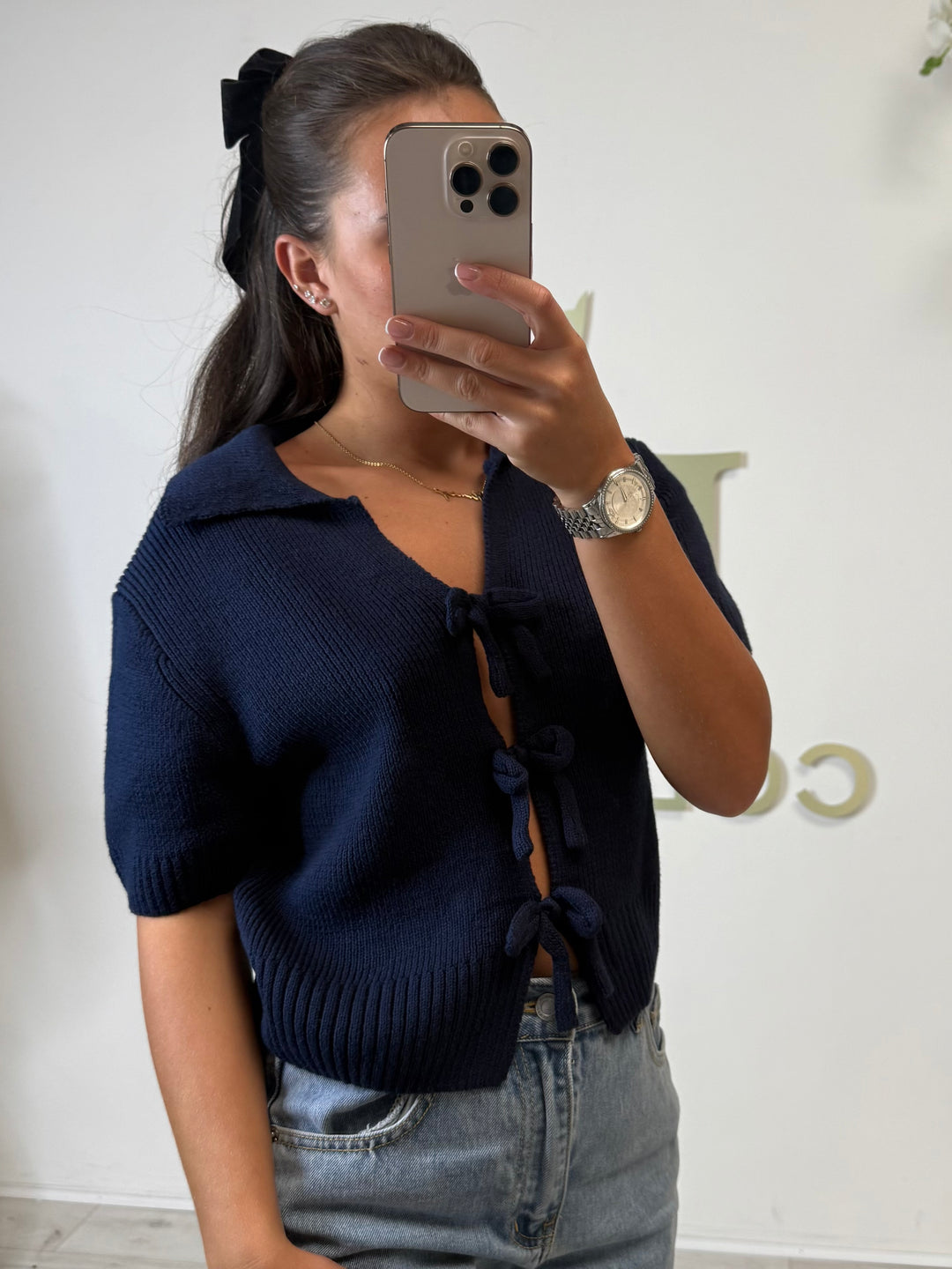 Knitted Short Sleeve Bow Top (3 Colours)