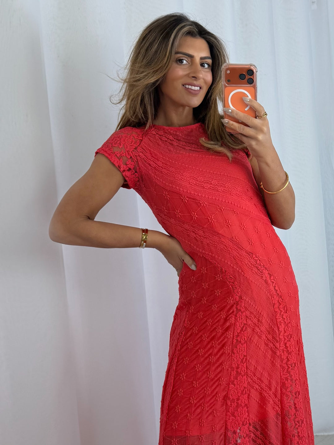 Coral Floral Lace Maxi Dress