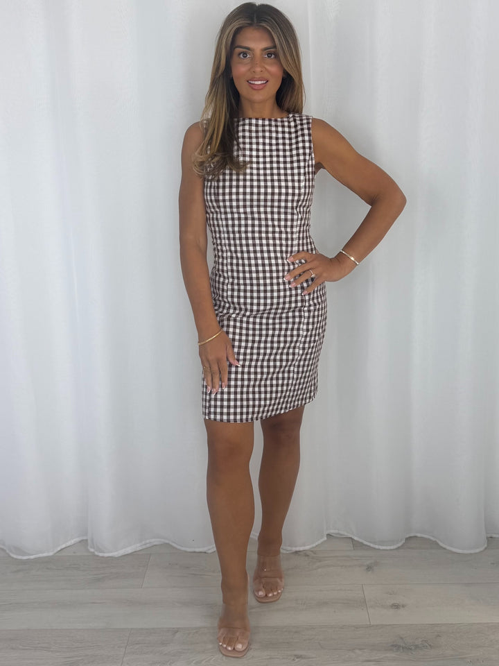 Checked Tie Back Midi Dress