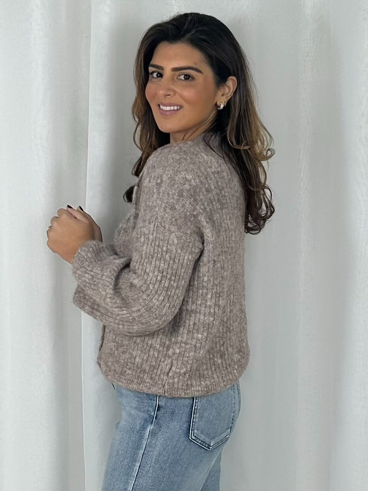 Balloon Sleeve Ribbed Button Up Cardigan (6 Colours)