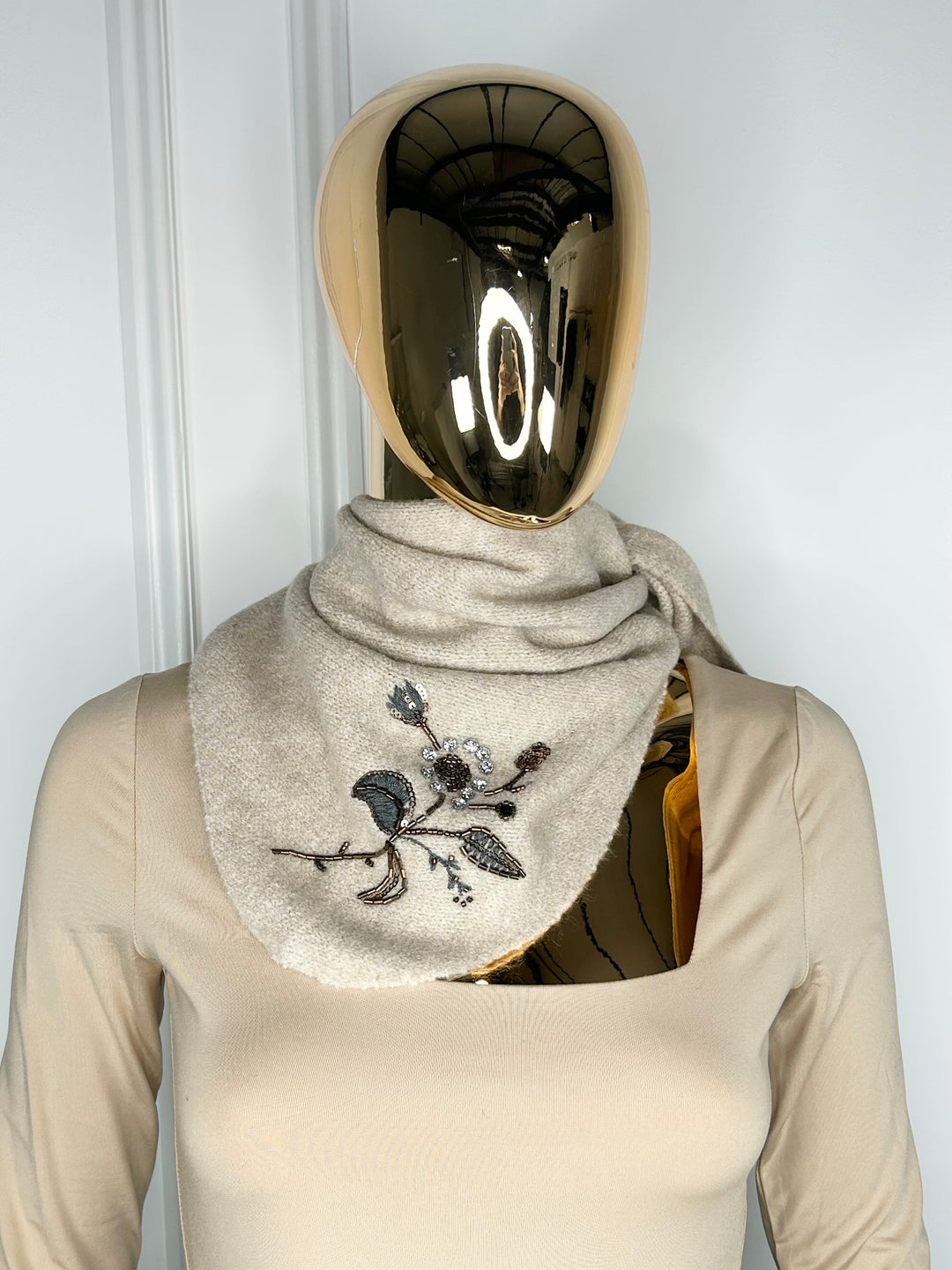 Beaded Floral Detail Triangle Scarf (3 Colours)