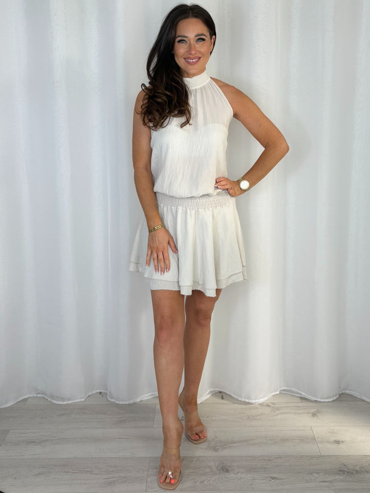 Halter Neck Crinkle/Shimmer Mini Dress (5 Colours)