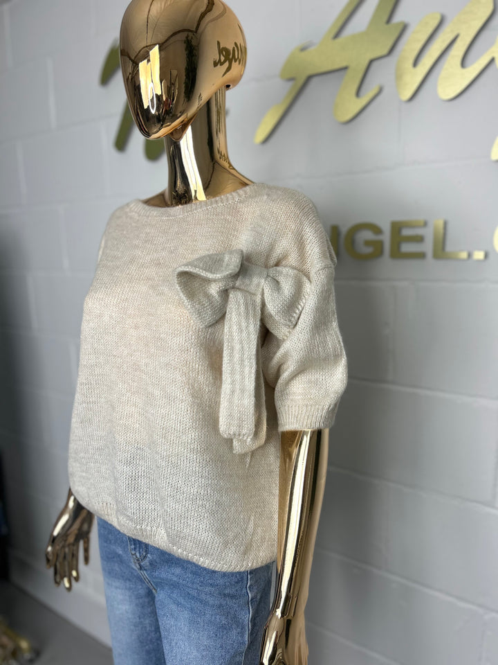 Soft Knit Short Sleeve Bow Detail Jumper (8 Colours)