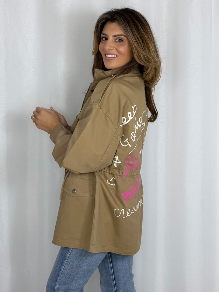 Camel Funnel Neck Safari Style Jacket