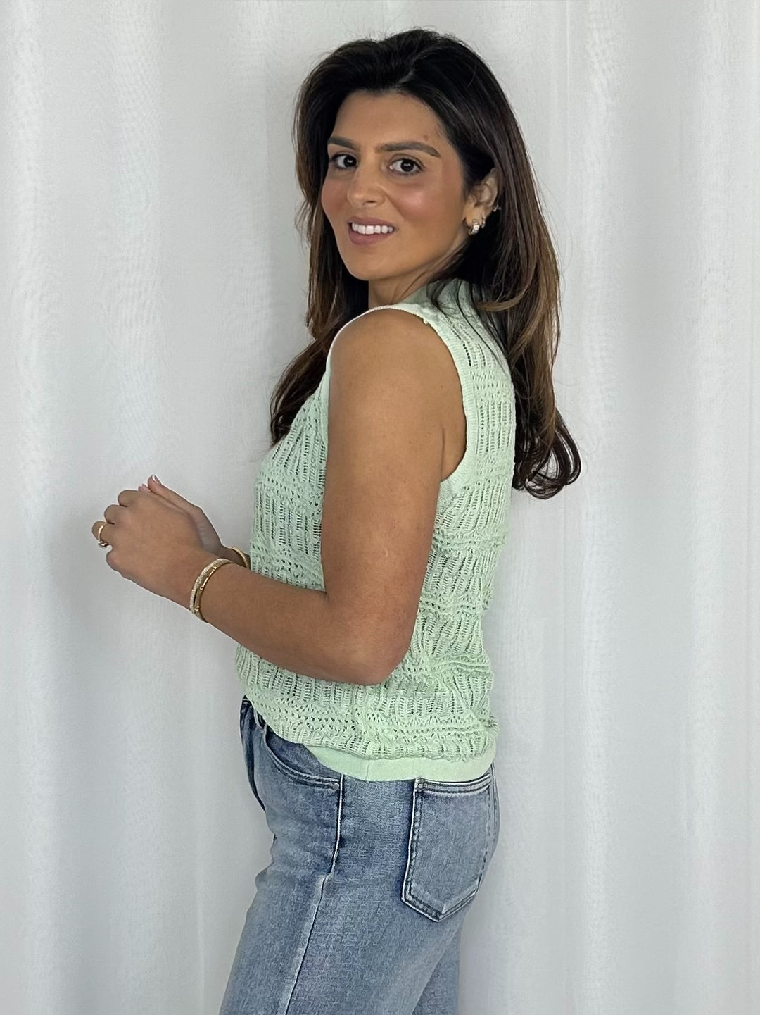 Crochet Sleeveless Frill Trim Top (2 Colours)