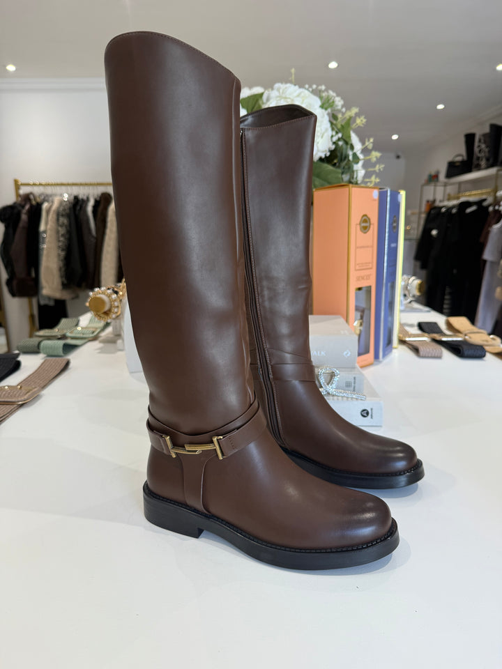 Faux Leather Buckle Side Knee High Boots (2 Colours)