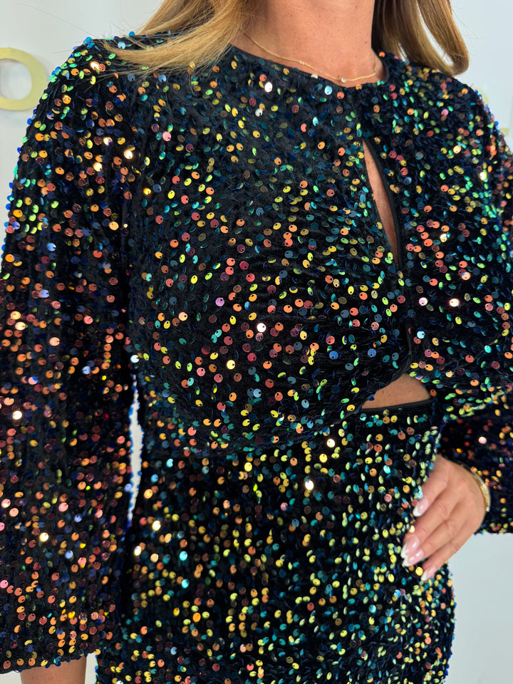 Sequin Cut-Out Detail Mini Dress