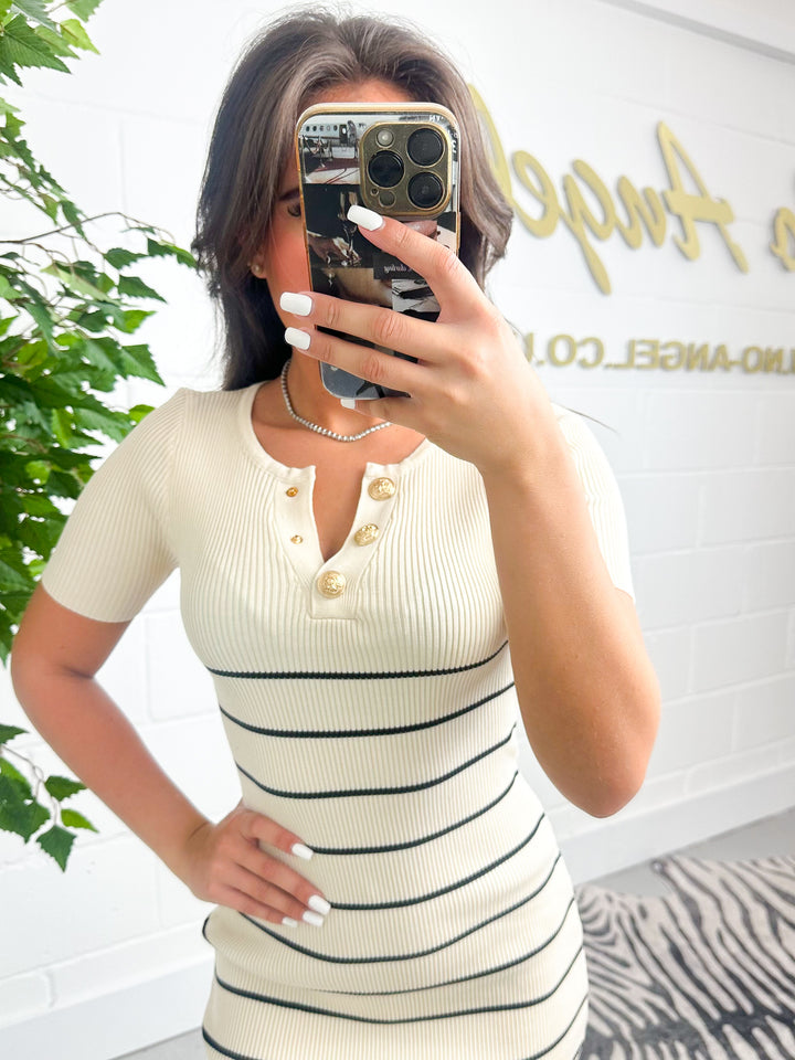 Thin Striped Gold Button Midi Dress (2 Colours)