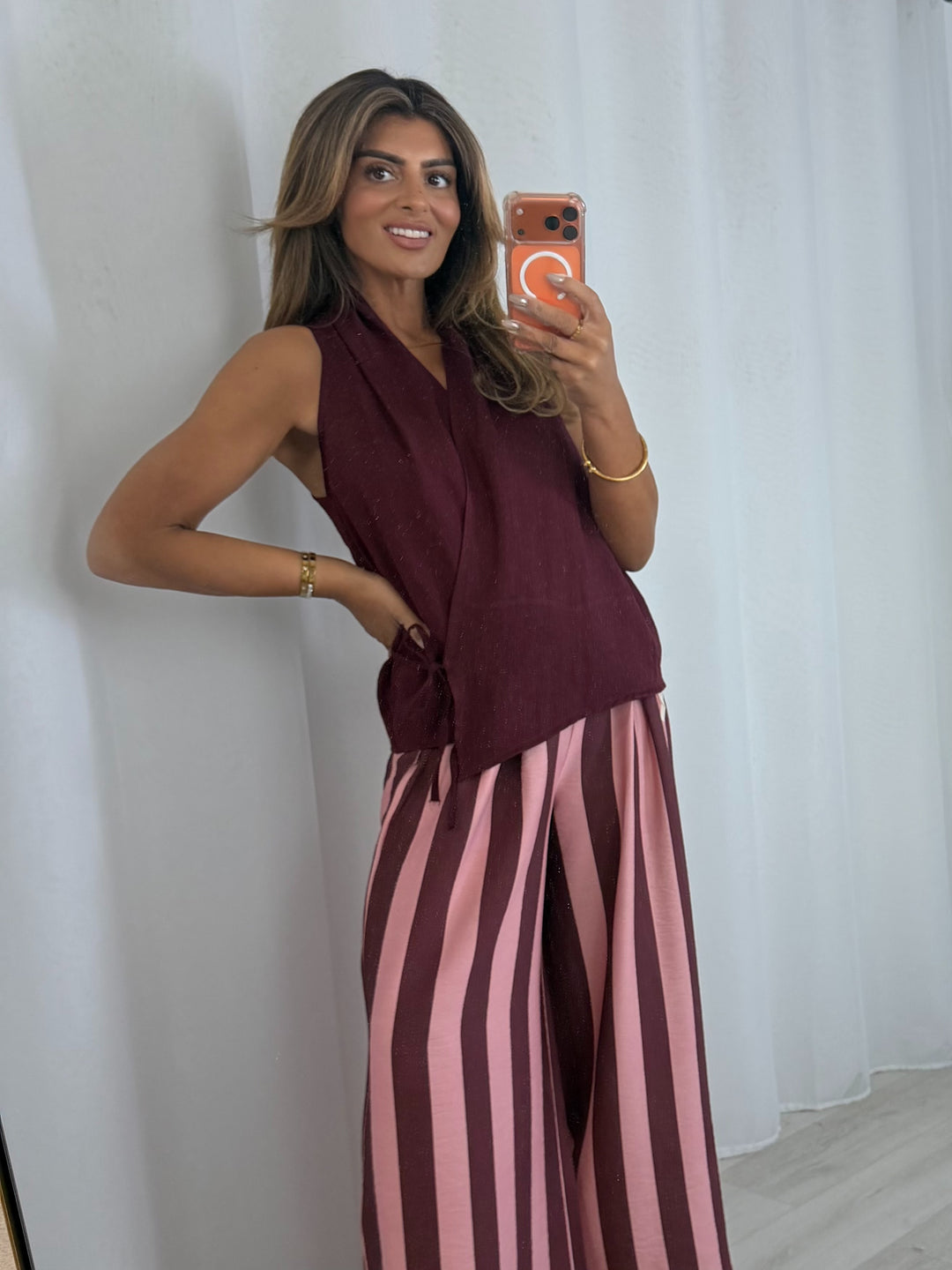 Striped Trouser And Wrap Around Top (5 Colours)