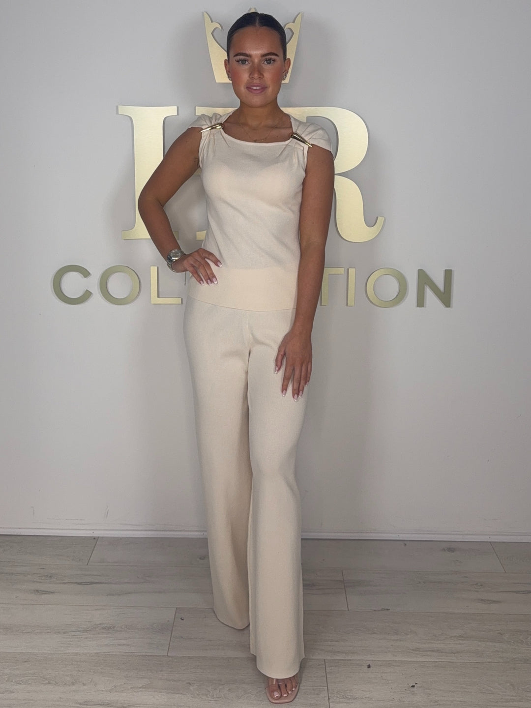 Flat Knit Gold Pendant Cap Sleeve Trouser Co-ord (5 Colours)