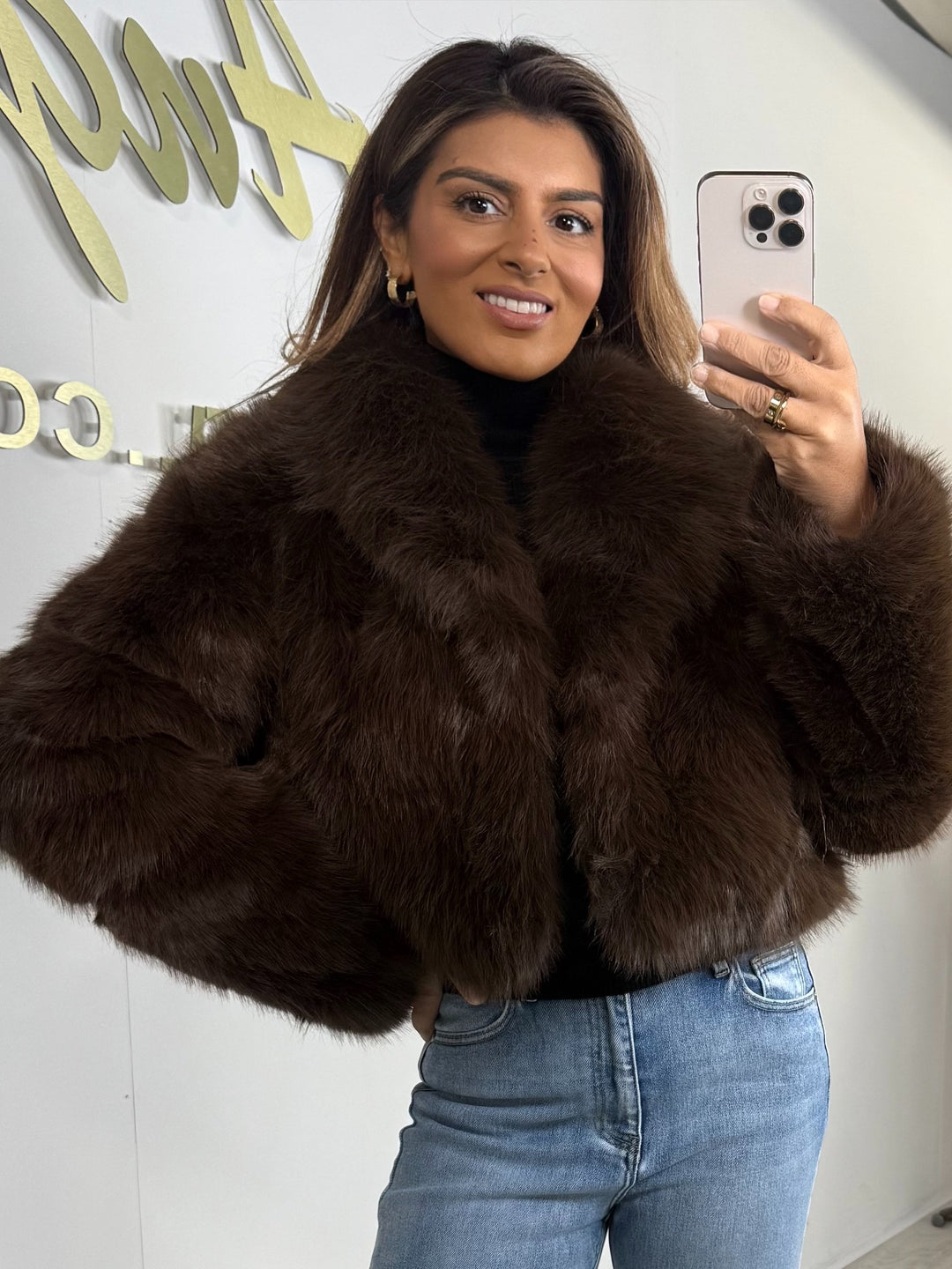 Cropped Faux Fur Collared Coat (2 Colours)