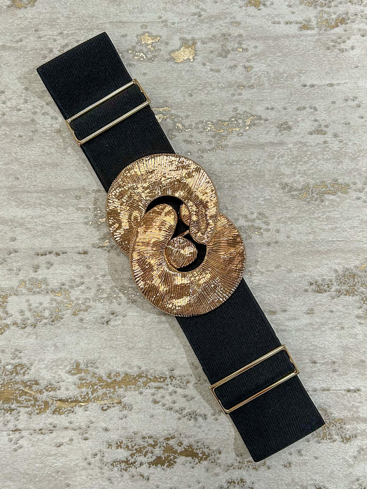 Gold Textured Circle Interlock Elasticated Belt (5 Colours)