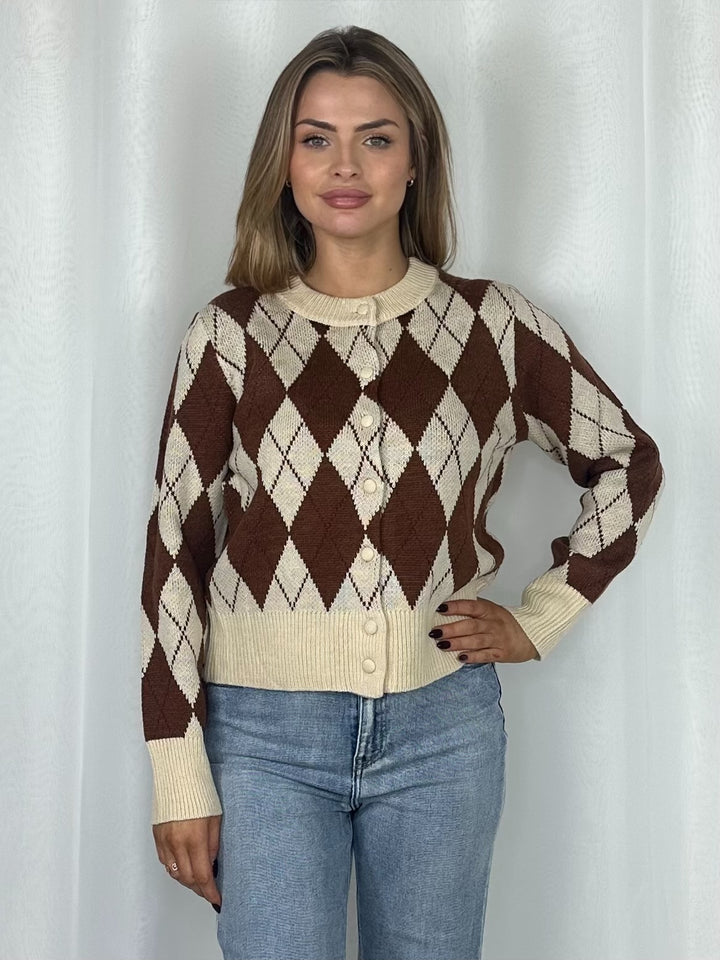 Soft Knit Red Diamond Print Cardigan (2 Colours)