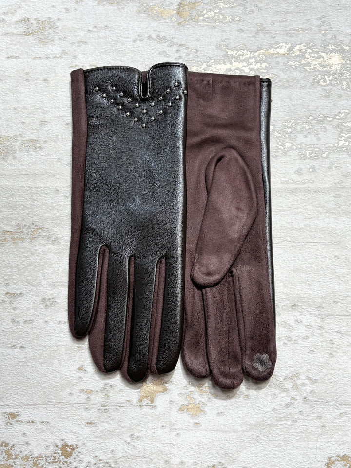 Faux Leather Glove With Studs (6 Colours)