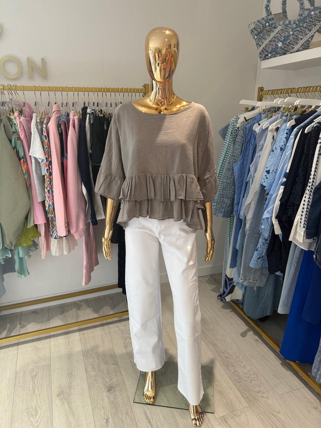 Linen Mix Frill Bottom Top (2 Colours)