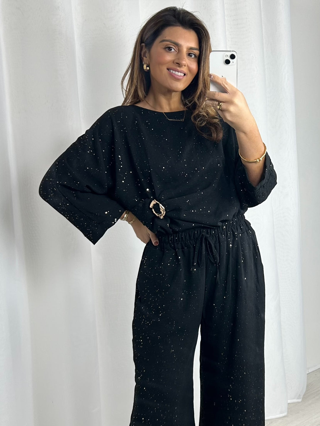 Gold Buckle Splatter Detail Trouser Co-ord (2 Colours)