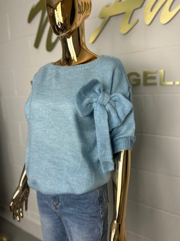 Soft Knit Short Sleeve Bow Detail Jumper (8 Colours)