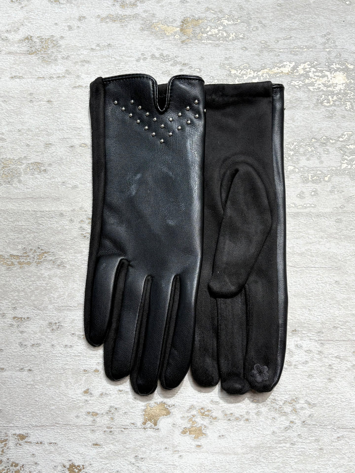 Faux Leather Glove With Studs (6 Colours)