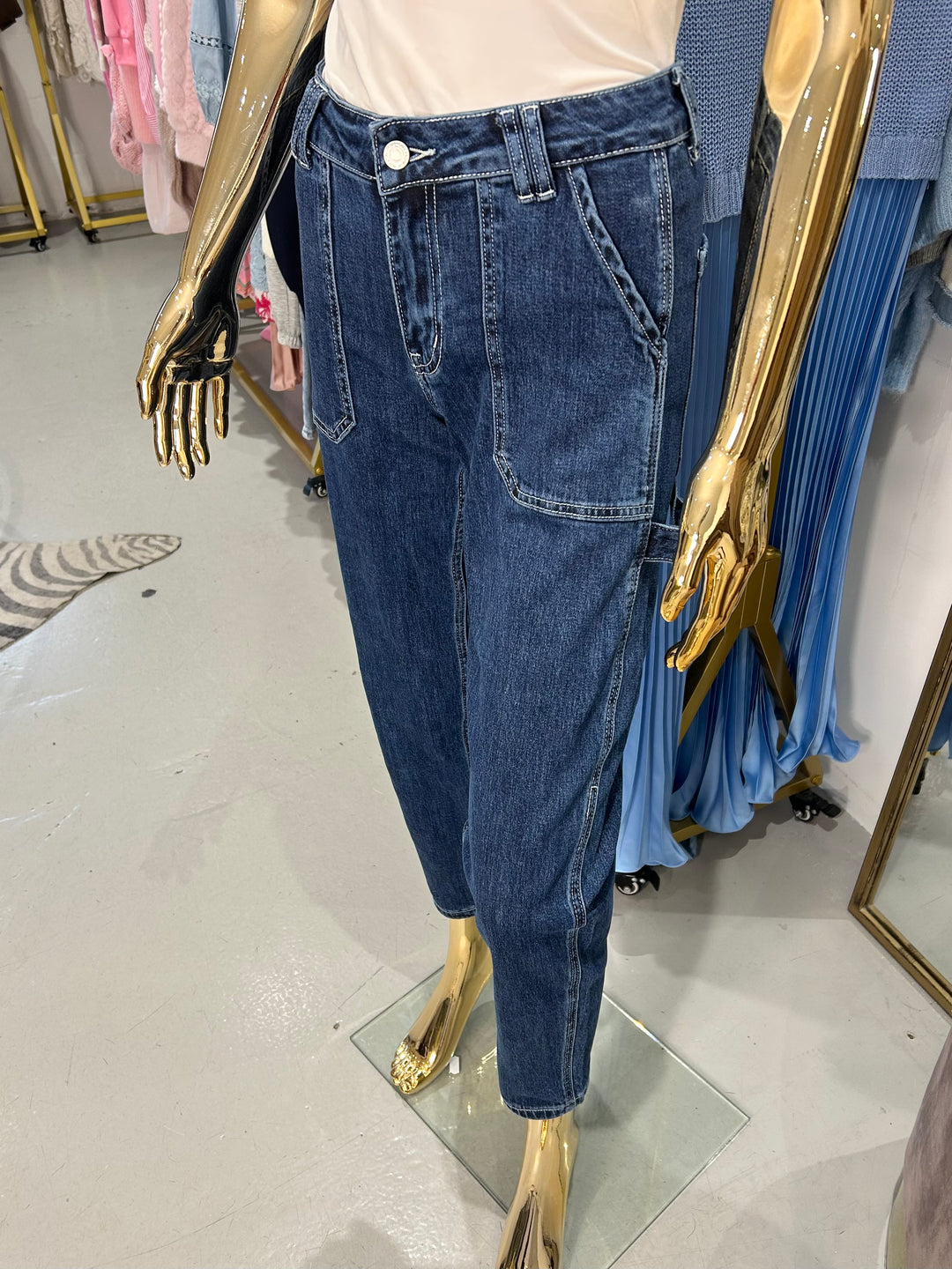 Dark Denim Barrel Mom Jeans