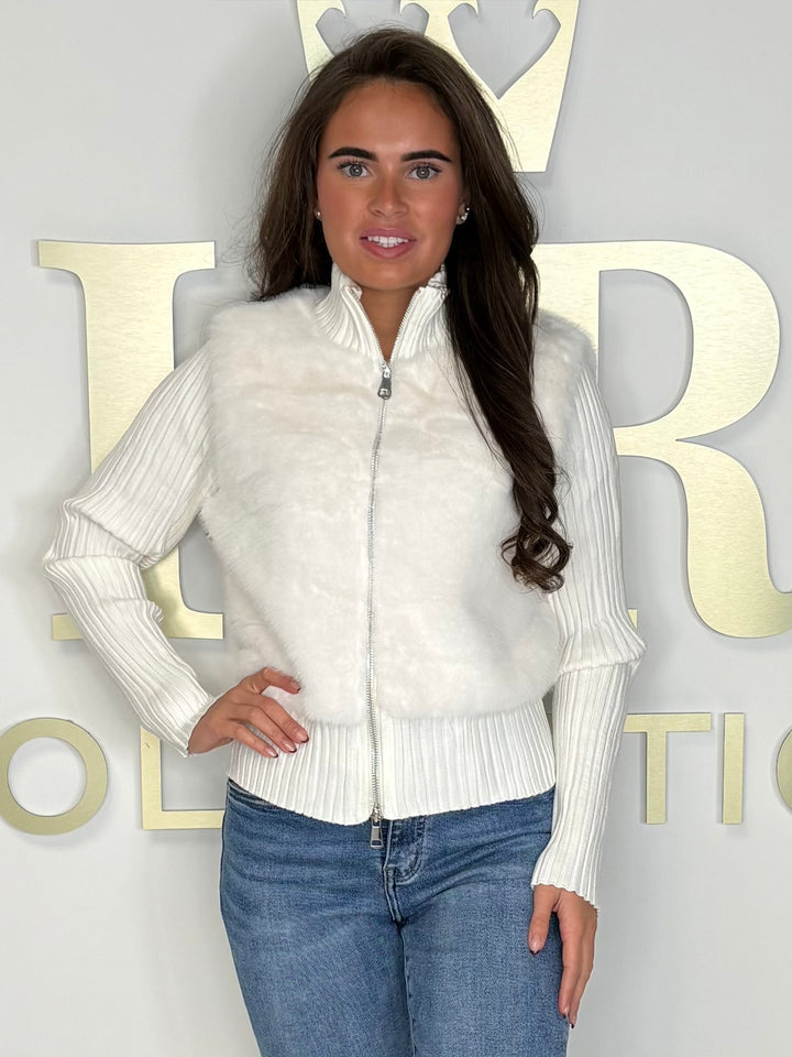 Ribbed Faux Fur Funnel Neck Jumper (2 Colours)