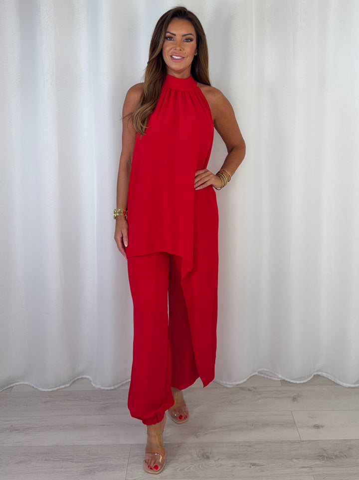 Halter Neck Long Asymmetric Top And Harem Trouser Co-Ord (8 Colours)