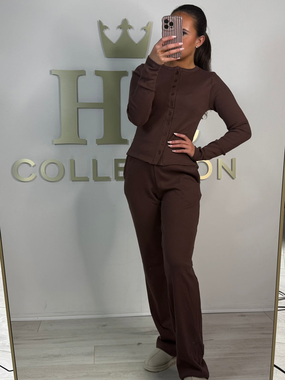 Button Up Ribbed Straight Leg Trouser Co-Ord (2 Colours)