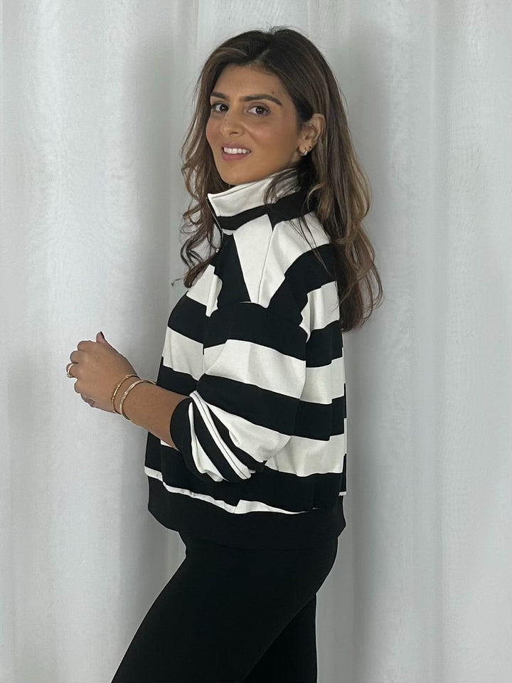 Striped Long Sleeve Half Zip Collared Jumper (2 Colours)