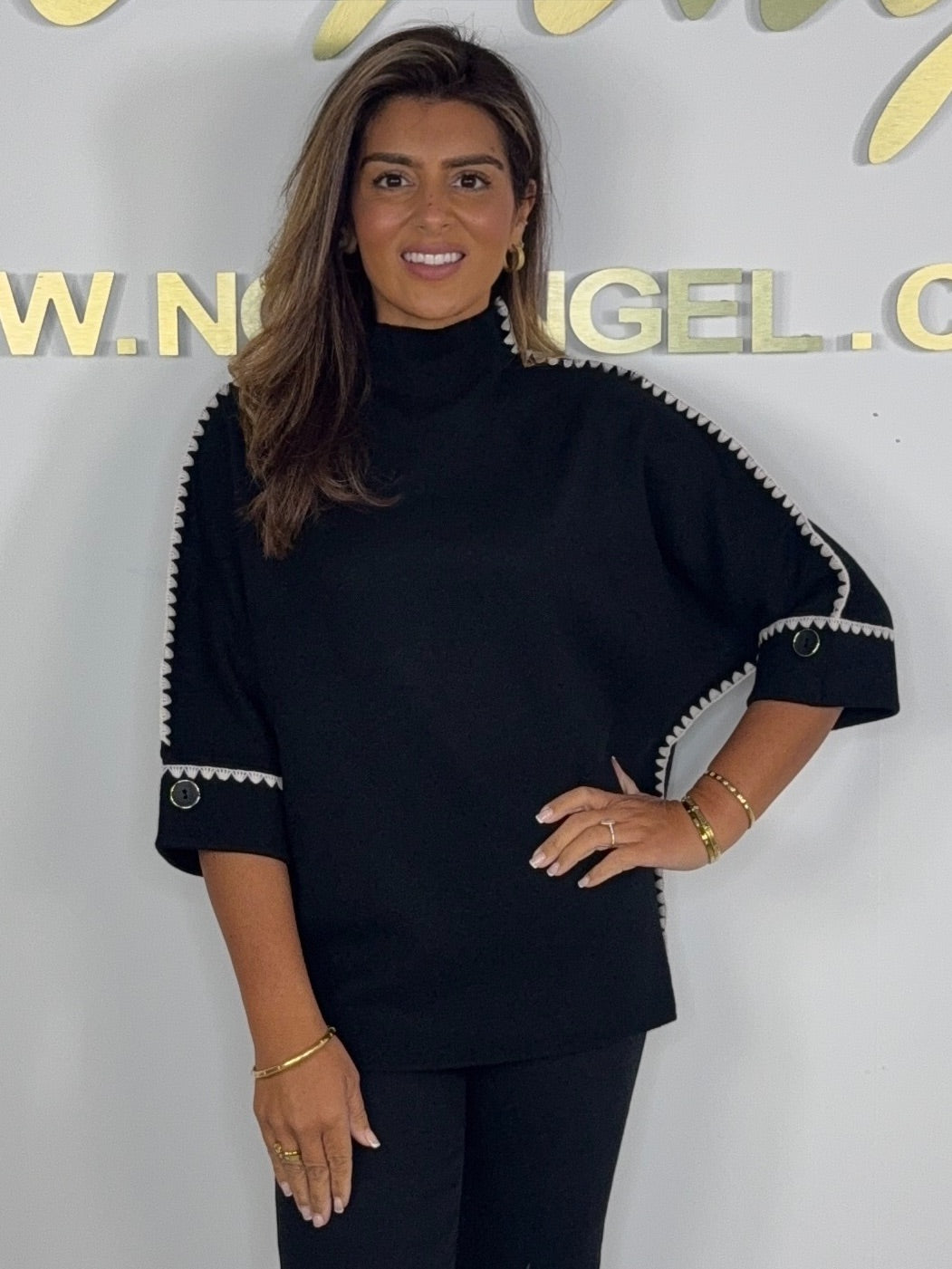 Turtle Neck 3/4 Sleeve Stitch Detail Batwing Jumper (3 Colours)