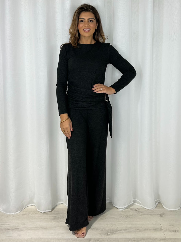 Ruched Front Side Buckle Trouser Co-Ord (4 Colours)