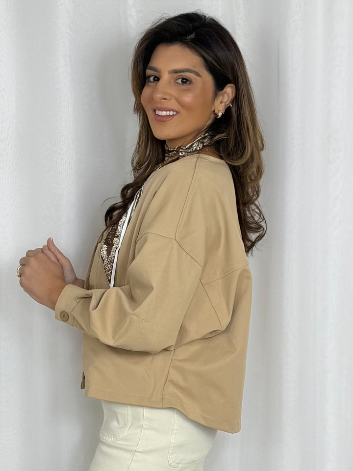 Boxy Balloon Sleeve Neck Tie Lightweight Jacket (2 Colours)