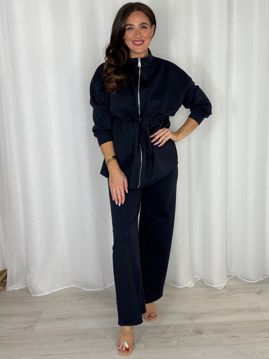 Funnel Neck Tie Up Waist Zip Top And Trouser Co-Ord (4 Colours)