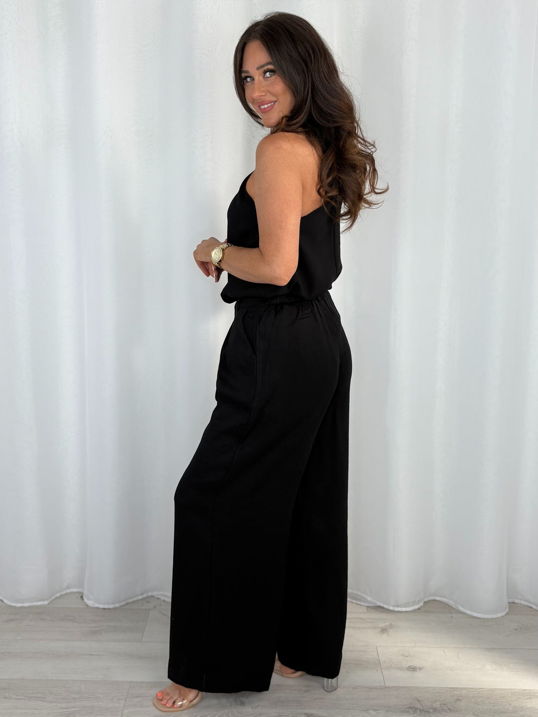 Gold Buckle Halter Neck Top And Wide Leg Trouser Co-Ord (3 Colours)