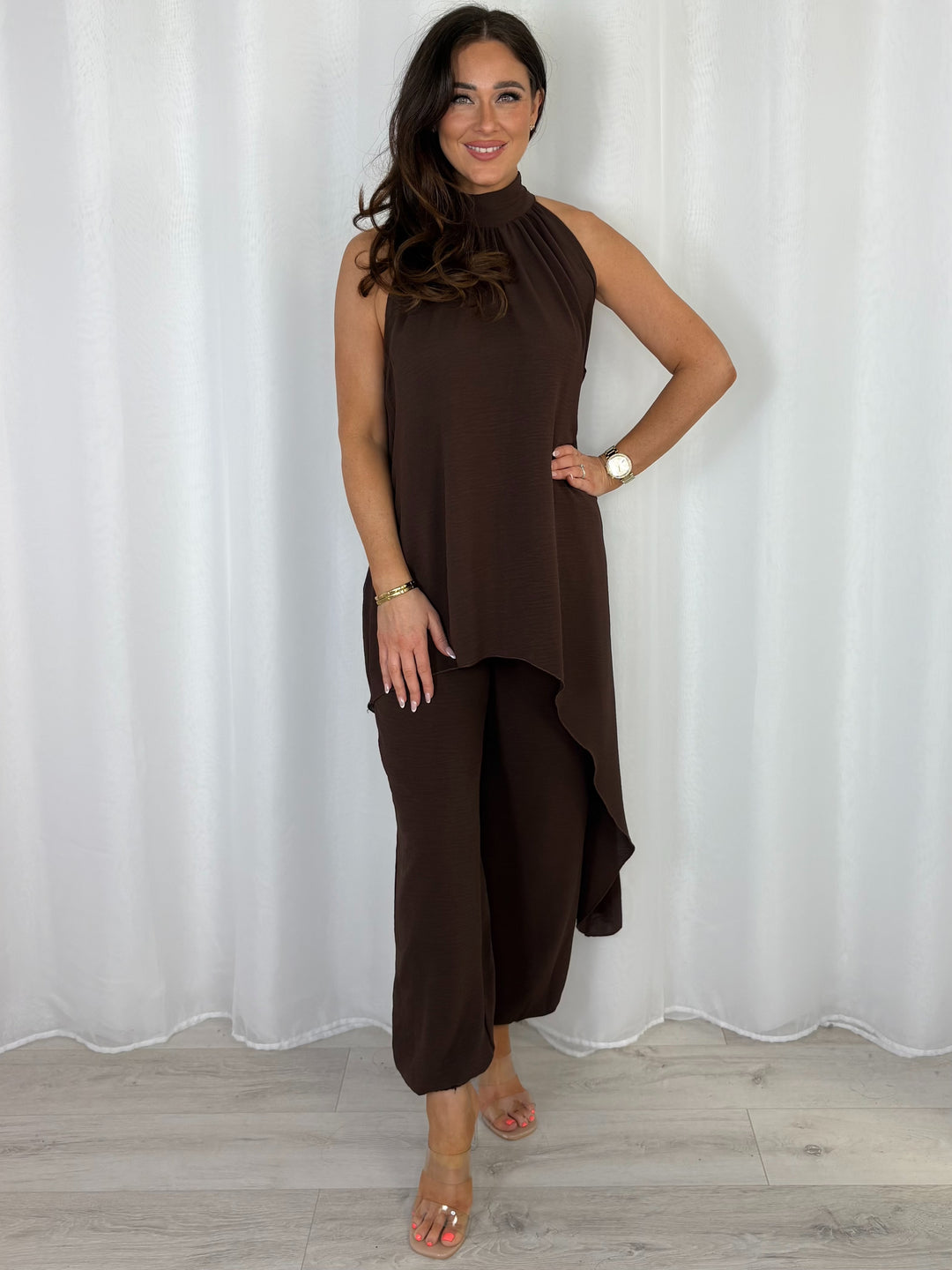 Halter Neck Long Asymmetric Top And Harem Trouser Co-Ord (8 Colours)