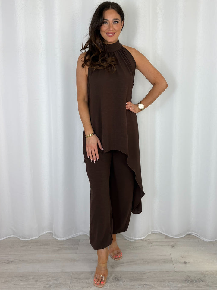 Halter Neck Long Asymmetric Top And Harem Trouser Co-Ord (8 Colours)