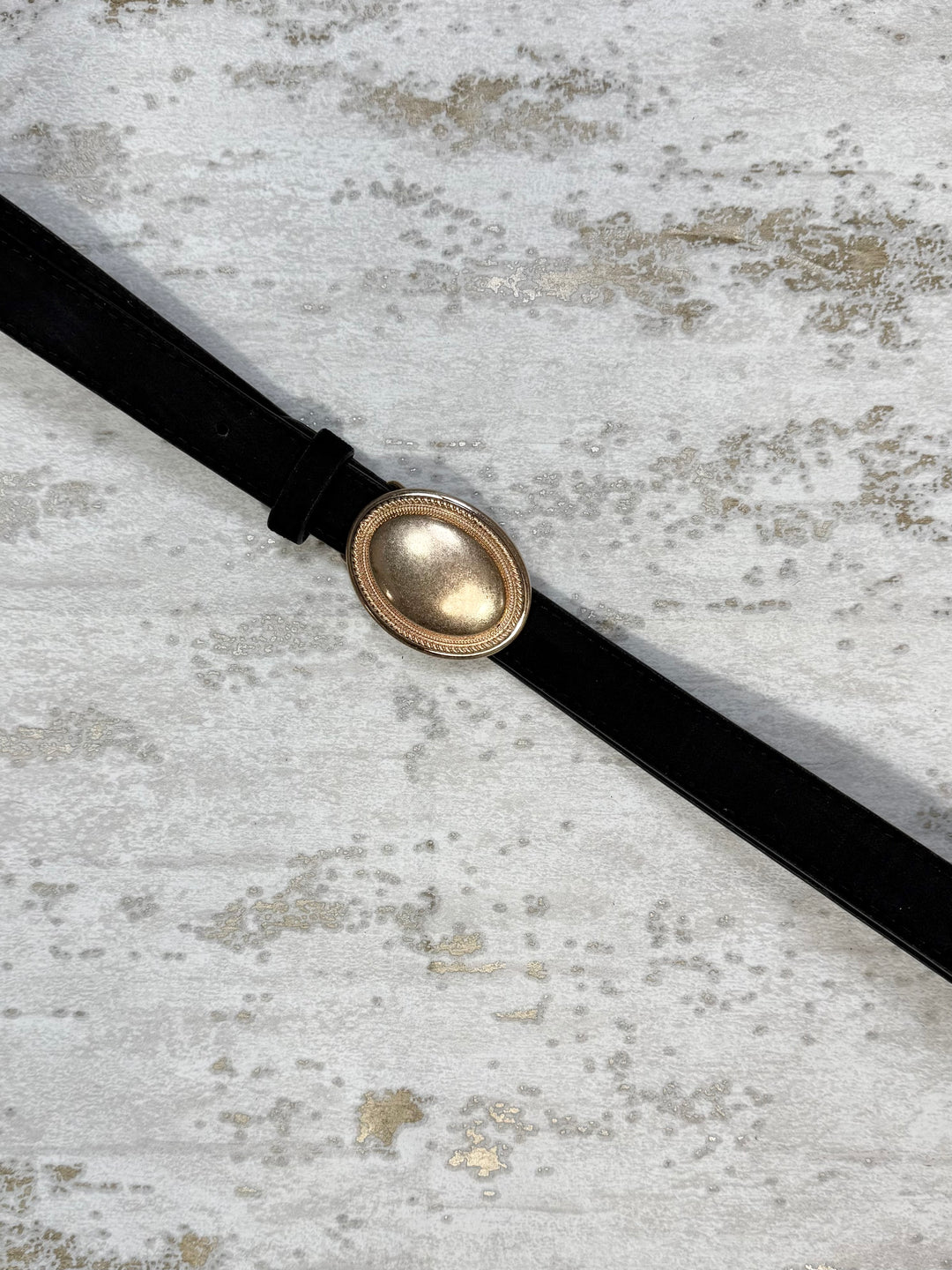 Large Gold Oval Buckle Suedette Belt