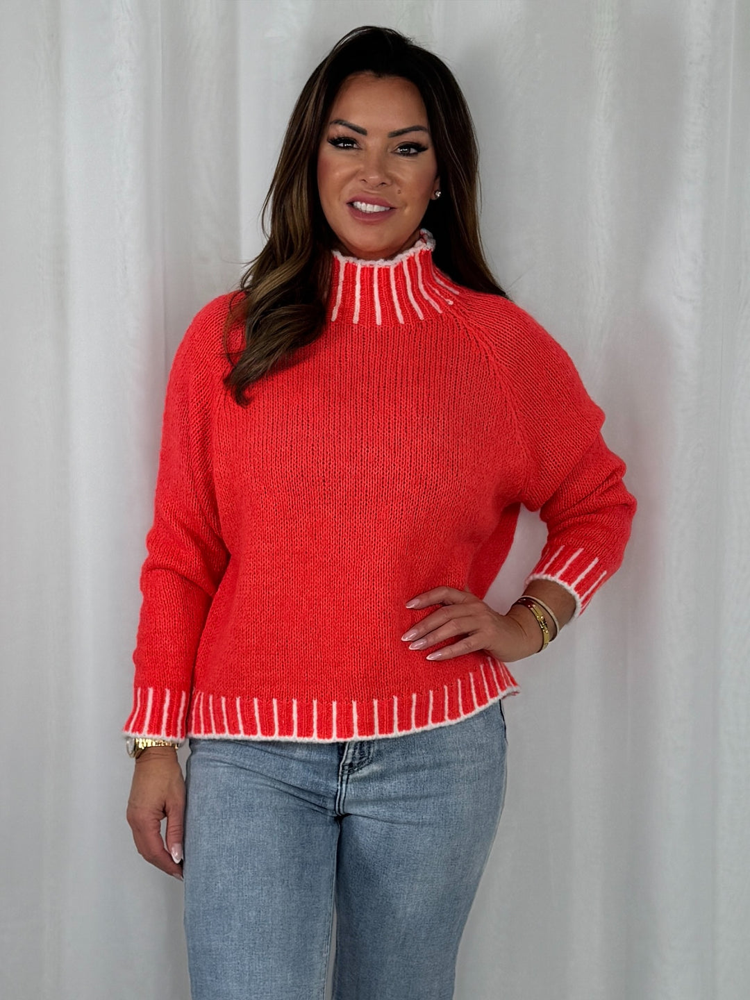 Thick Knit Stitch Edge Turtle Neck Jumper (8 Colours)