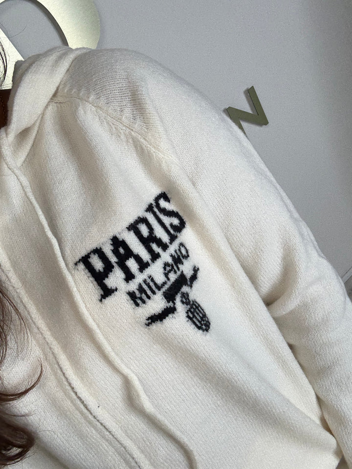 Soft Knit Embroidered Paris Hooded Zip Up Trouser Co-ord (2 Colours)