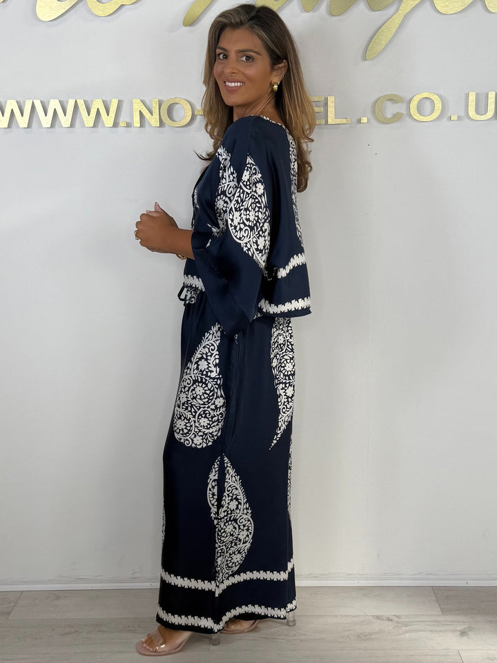 Paisley V-Neck Button Up Cardigan & Floaty Trouser Co-ord (4 Colours)