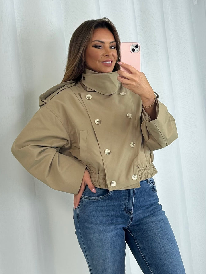 Double Breasted Funnel Neck Bomber Jacket