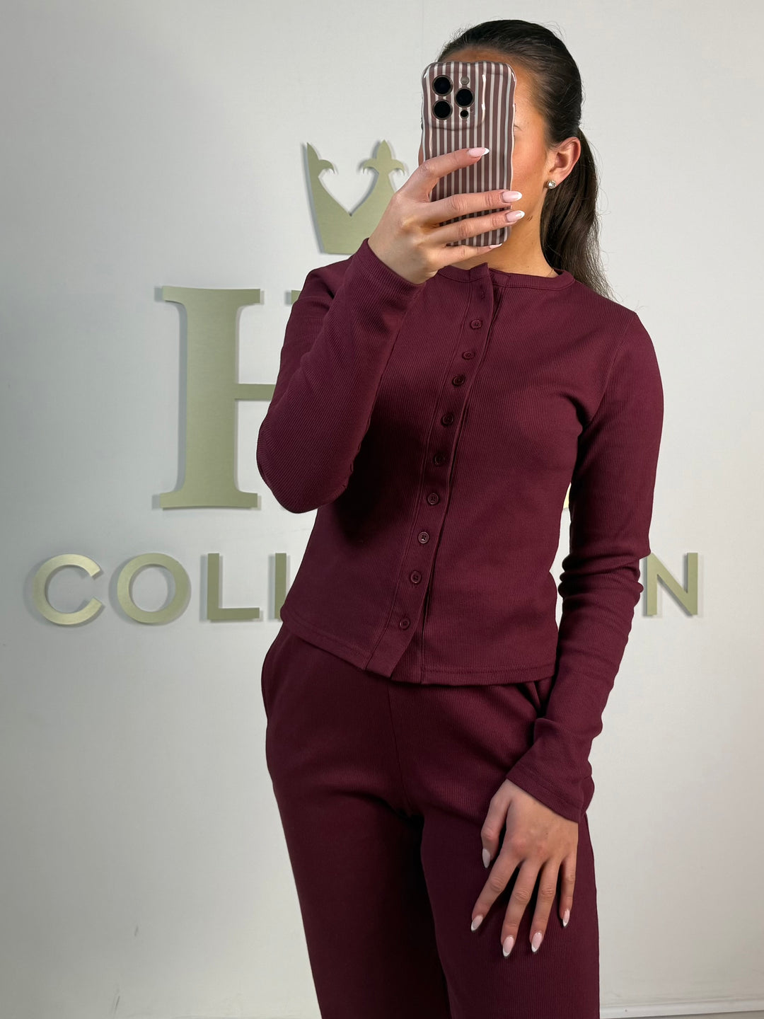 Button Up Ribbed Straight Leg Trouser Co-Ord (2 Colours)