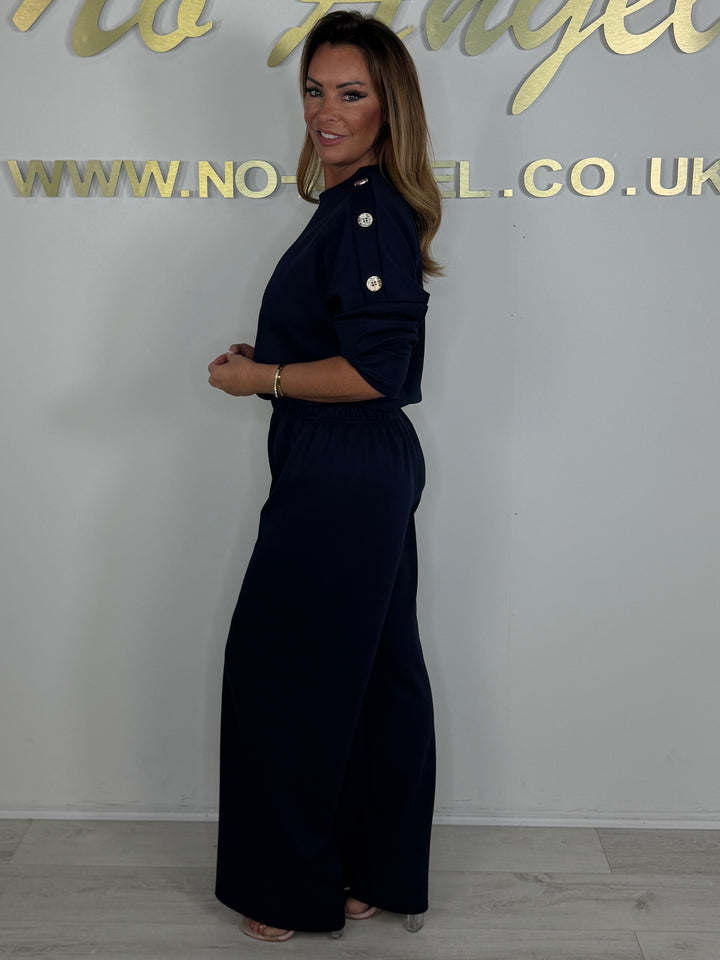 Round Neck Over Size Gold Button Straight Leg Trouser Co-ord (4 Colours)