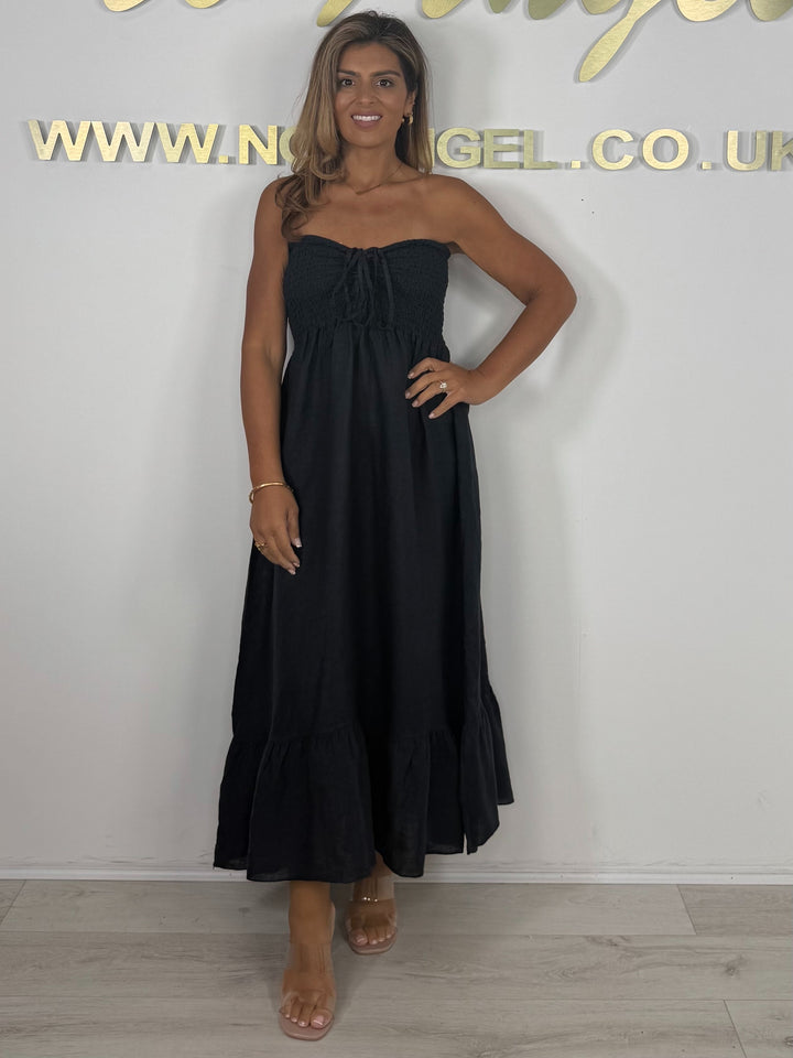 Linen Smocked Bardot Maxi Dress (7 Colours)